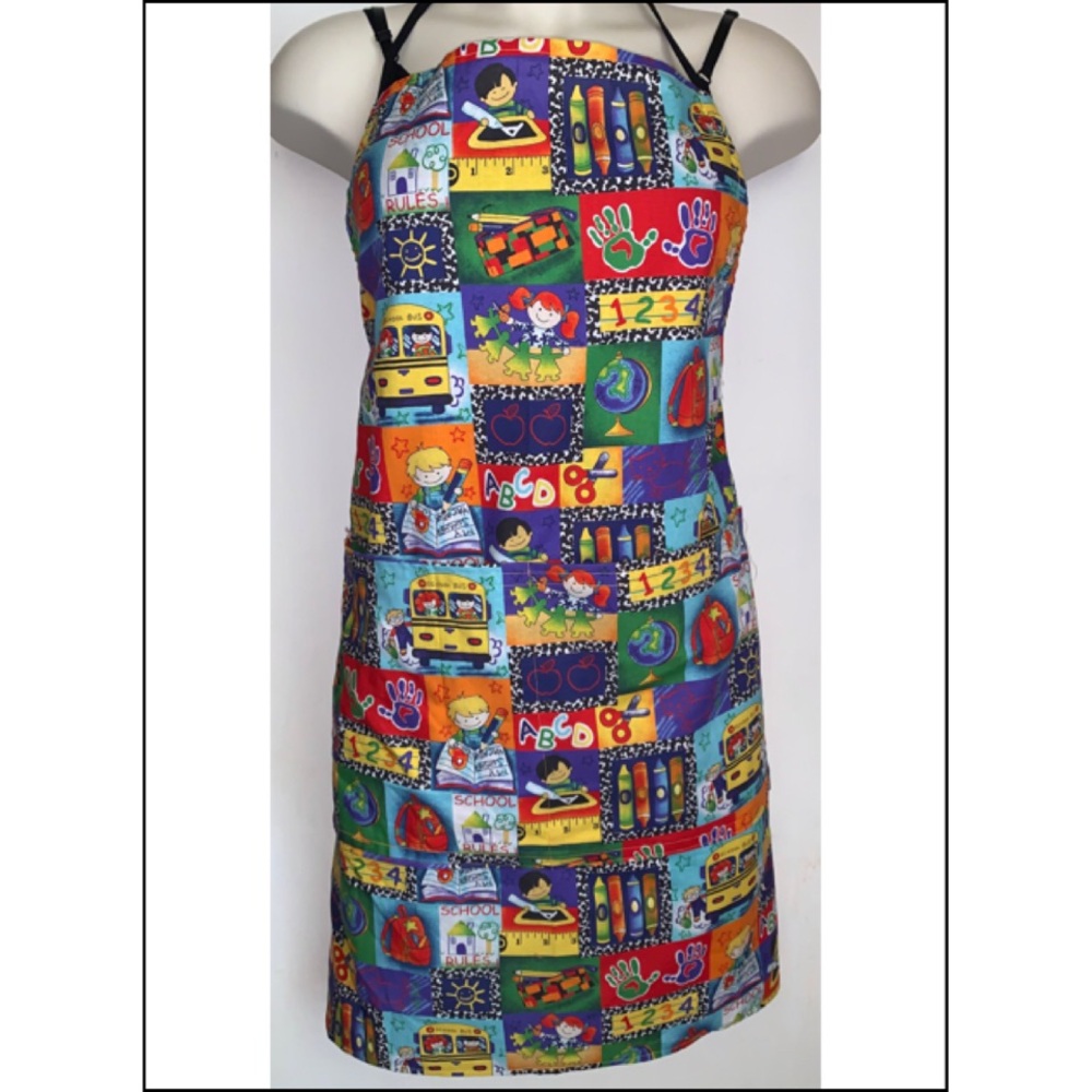 New school classroom teacher theme Apron fits small to 3xl cotton w 2 pockets